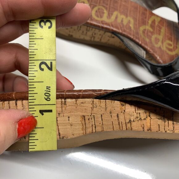 Sam Edelman Tanya Cork Wedge Sandals Women Size 6.5 Black Brown Thong Flip Flops - Picture 10 of 11